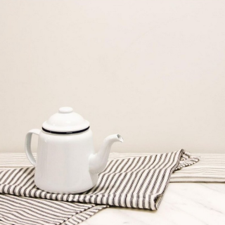 Falcon Enamelware Tea Pot White with Blue Rim