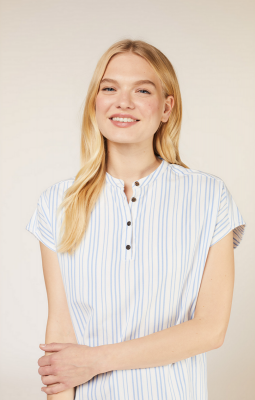 People Tree Coby Striped Top Blue