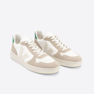 VEJA V-10 Chromefree Leather White Sahara Emeraude Sneakers - Mens 