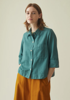 TOAST Cotton Linen Twill Workwear Shirt - Thorn Green