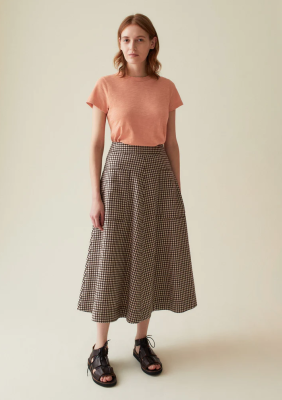 TOAST Flared Cotton Gingham Skirt - Timber/Ecru