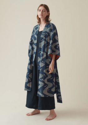 TOAST Stream Crosshatch Organic Cotton Gown - Washed Blue