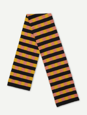 JO GORDON - Small Check & Stripe Scarf Tumeric & Plaster
