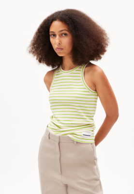 Armed Angels KANITTA Stripes Rib Top Slim Fit Made of Organic Cotton Mix - Super Lime & Pink Light