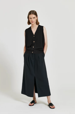 MASKA Anisa Sleeveless Cardigan Organic Hemp Pima Cotton - Black