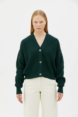 MASKA Celie Wool Cashmere Cardigan - Dark Pine Green