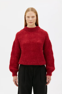MASKA Dove Lace Knit Mohair Silk Sweater - Berry Red