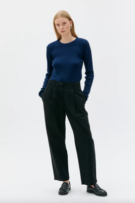 MASKA Taya Ribbed Crew Neck Top - Navy