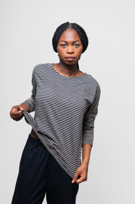 Kitchener Items - Jane Bat 3/4 Sleeve Striped Top Dark Sapphire & Cinder