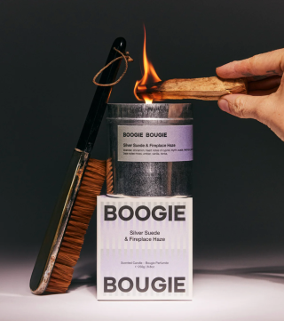 Boogie Bougie - Silver Suede & Fireplace Haze Candle 