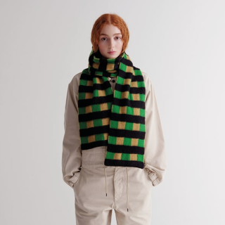 Jo Gordon - Brushed Check And Stripe Scarf Tumeric & Plaster