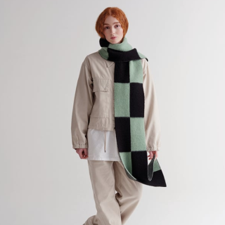 Jo Gordon - Brushed Two Colour Big Rectangles Scarf Black & Sage 
