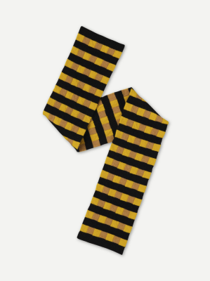 Jo Gordon - Small Check And Stripe Scarf Turmeric Bullion