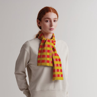 Jo Gordon - Small Check And Stripe Scarf Turmeric Bullion