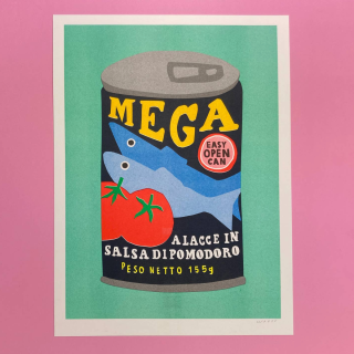 We are out of Office - A Risograph Print of Can of Mega Sardines