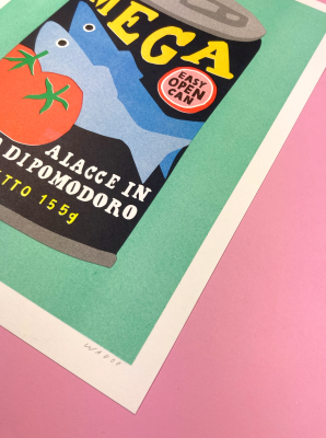 We are out of Office - A Risograph Print of Can of Mega Sardines