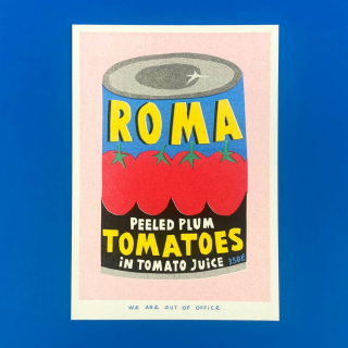 We are out of Office - A Risograph Print of A Can of Roma Plum Tomatoes