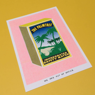 We are out of Office - A Risograph Print of A Palmtree Matchbox