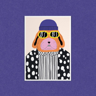 Dans Les Dents - Postcard Blue Hat Dog