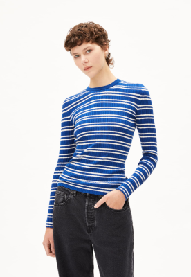 Armed Angels  ALAANIA CHIFFRON STR Sweater Organic Cotton - Lapis Blue-Oatmilk 