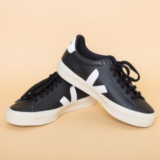 VEJA Campo Chromefree Leather Black White Sneakers Womens