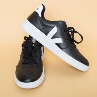 VEJA V-10 Leather Black White Sole Sneakers Mens 